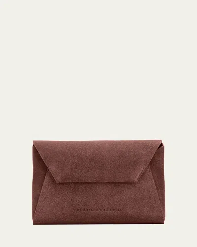Brunello Cucinelli Suede Envelope Pochette Clutch Bag In Red