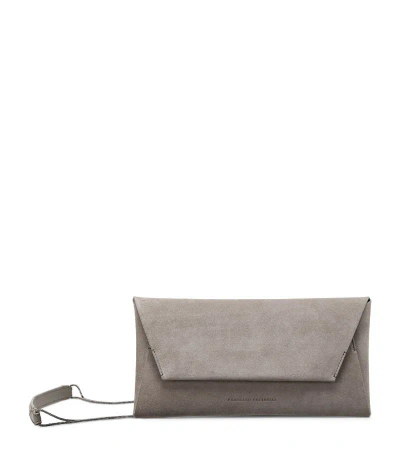 Brunello Cucinelli Suede Envelope Shoulder Bag In Grey