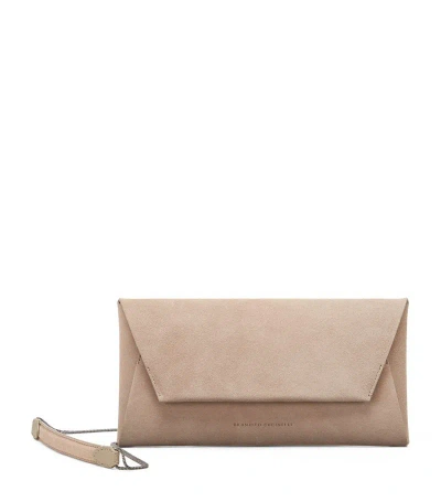 Brunello Cucinelli Suede Envelope Shoulder Bag In Neutrals