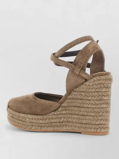 Brunello Cucinelli Suede Espadrille Wedges Open Toe Design