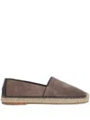 Brunello Cucinelli Round Toe Suede Espadrilles With Jute Sole In Grey