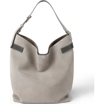 Brunello Cucinelli Suede Essence Hobo Bag In Gray