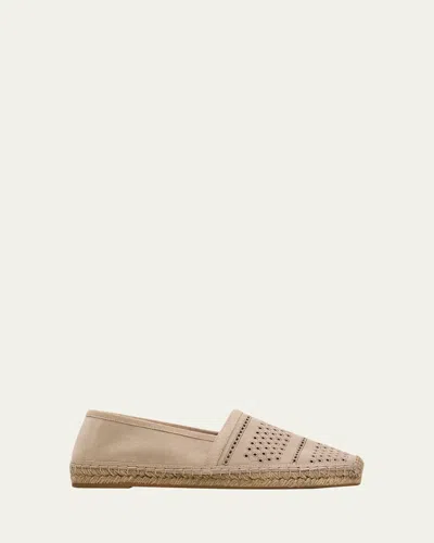 Brunello Cucinelli Suede Eyelet Espadrille Flats In Neutral