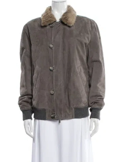 Pre-owned Brunello Cucinelli Suede Faux Fur Jacket In Neutral