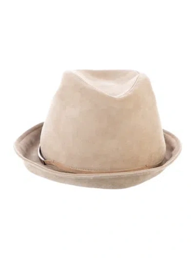 Pre-owned Brunello Cucinelli Suede Fedora Hat In Neutral