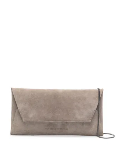 BRUNELLO CUCINELLI BRUNELLO CUCINELLI SUEDE FINISH CLUTCH BAG WITH FOLD-OVER FLAP