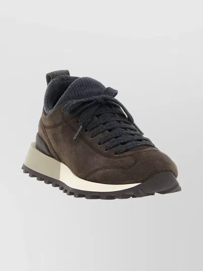 Brunello Cucinelli Suede Finish Sneakers Featuring Contrast Sole In Multi