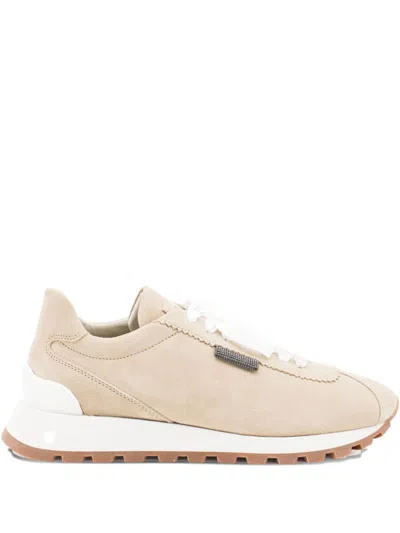 Brunello Cucinelli Suede Flat Shoes In Neutral