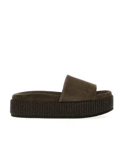 Brunello Cucinelli Suede Platform Espadrilles In Brown