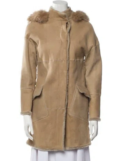 Pre-owned Brunello Cucinelli Suede Fur Coat In Neutral