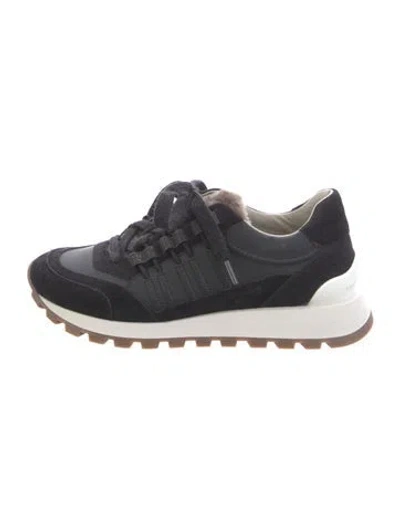 Pre-owned Brunello Cucinelli Suede Fur Trim Athletic Sneakers In Black