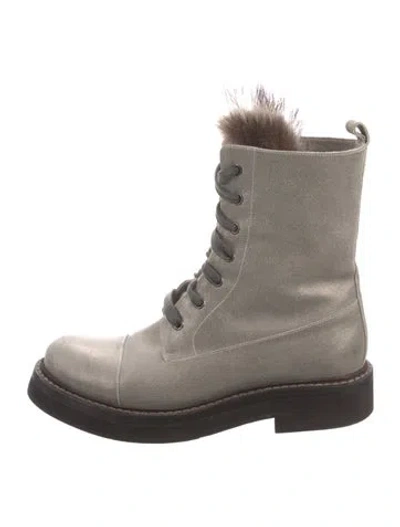 Pre-owned Brunello Cucinelli Suede Fur Trim Combat Boots