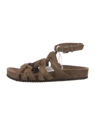 Pre-owned Brunello Cucinelli Suede Gladiator Sandals In Brown