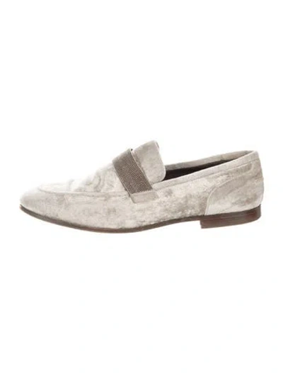 Pre-owned Brunello Cucinelli Suede Glitter Accents Loafers In Neutrals