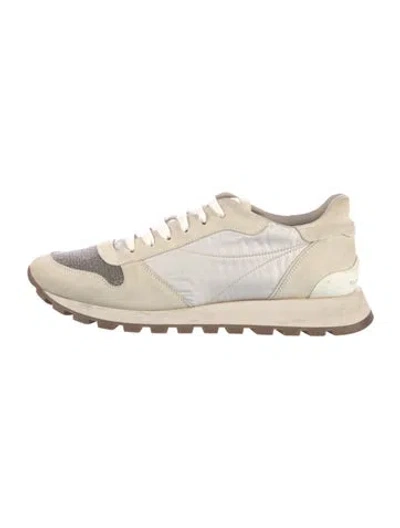 Pre-owned Brunello Cucinelli Suede Glitter Accents Sneakers In Neutral