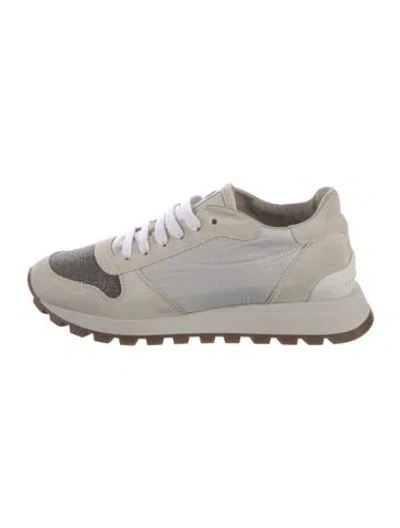 Pre-owned Brunello Cucinelli Suede Glitter Accents Sneakers In Neutral