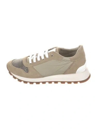 Pre-owned Brunello Cucinelli Suede Glitter Accents Sneakers In Neutral