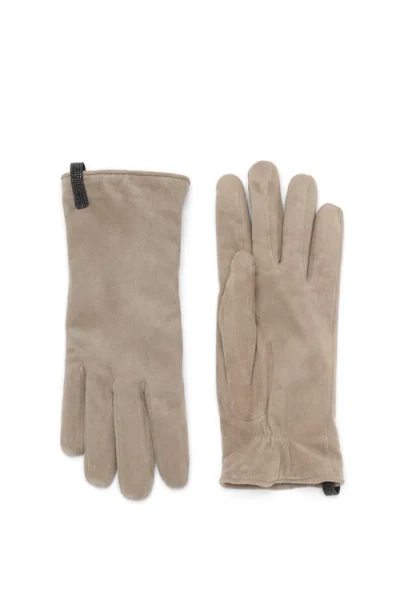 Brunello Cucinelli Suede Gloves In Light Grey