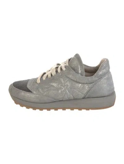 Pre-owned Brunello Cucinelli Suede Graphic Print Athletic Sneakers In Blue
