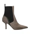 Brunello Cucinelli Bead-embellished Suede And Stretch-knit Ankle Boots In Grey