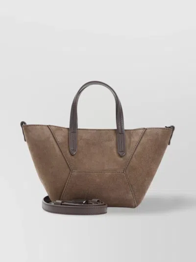 Brunello Cucinelli Suede Hexagonal Panelled Shoulder Bag In Burgundy