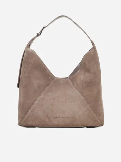 Brunello Cucinelli Suede Hobo Bag In Grey