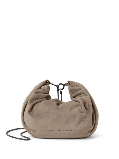Brunello Cucinelli Women Suede Hobo Brioche Handbag In Neutral