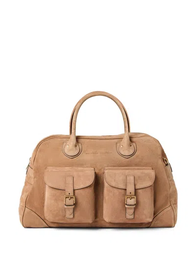 Brunello Cucinelli Suede Holdall Bag In 褐色