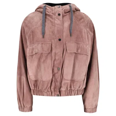 Pre-owned Brunello Cucinelli Suede Hooded Bomber With Mink Fur Lining In Brown