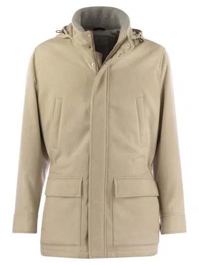 BRUNELLO CUCINELLI SUEDE HOODED OUTERWEAR