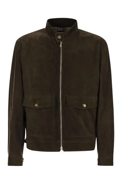 Brunello Cucinelli Suede Leather Jacket In Brown