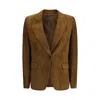 Brunello Cucinelli Beige Single-breasted Blazer Jacket With Pointed Lapels In Suede Woman