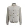 Brunello Cucinelli Grey Suede And Knit Bomber Jacket