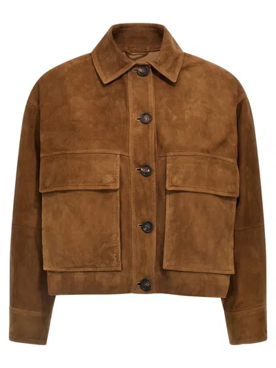 Brunello Cucinelli Brown Jacket With Classic Collar In Suede Woman