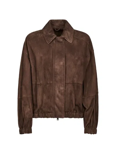 Brunello Cucinelli Suede Jacket In Brown