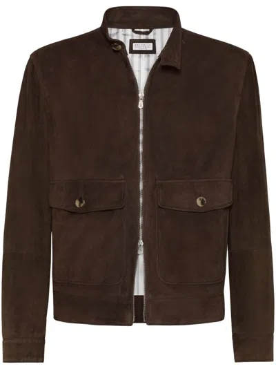 Brunello Cucinelli Suede Jacket In Brown