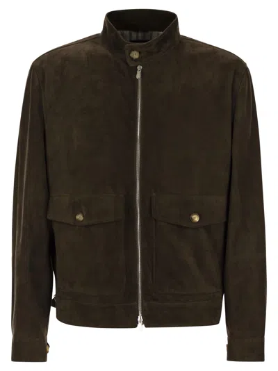 Brunello Cucinelli Suede Jacket In Dark Brown