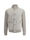 Brunello Cucinelli Grey Suede And Knit Bomber Jacket In Gray