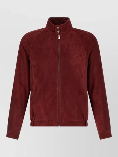 Brunello Cucinelli Suede Jacket High Collar Elasticated Hem In Brown