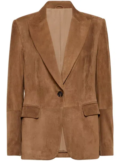 BRUNELLO CUCINELLI SUEDE JACKET IN LIGHT BROWN