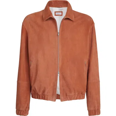 Brunello Cucinelli Country Style Jacket Collared Elasticated Hem In Orange