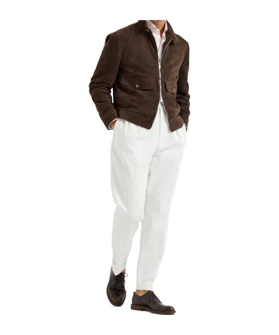 Brunello Cucinelli Suede Jacket In White