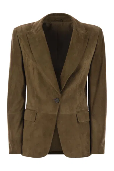 Brunello Cucinelli Suede Jacket With Jewellery