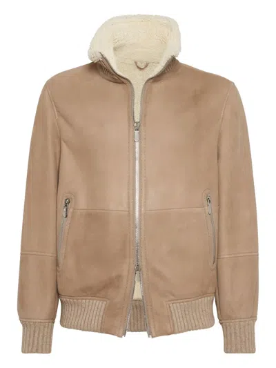 Brunello Cucinelli Suede Jacket With Shearling Collar