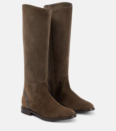 Brunello Cucinelli Suede Knee-high Boots In Grey