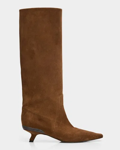 Brunello Cucinelli Suede Knee-high Boots In Brown