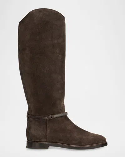 Brunello Cucinelli Suede Knee-high Riding Boots In Brown