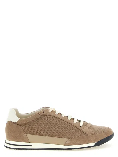 Brunello Cucinelli Suede Knit-effect Sneaker In Tan