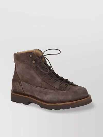 Brunello Cucinelli Suede Lace-up Ankle Boots In Brown
