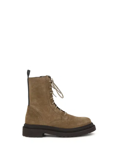 Brunello Cucinelli Suede Lace-up Ankle Boots In Brown